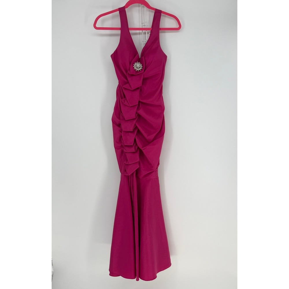 YNES Maxi Dress Womens Fuchsia Pink Ruched Halter Mermaid Barbiecore Y2K Vintage